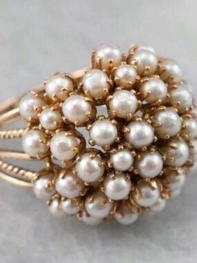 Cluster Pearl Cocktail Ring in Gold Tone